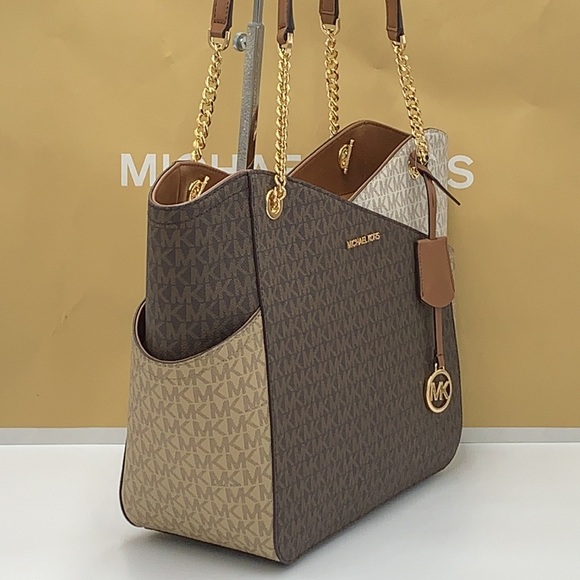 MICHAEL KORS LARGE X CHAIN SHOULDER TOTE BAG LUGGAGE / BROWN MULTI COLOR - Picture 6 of 16